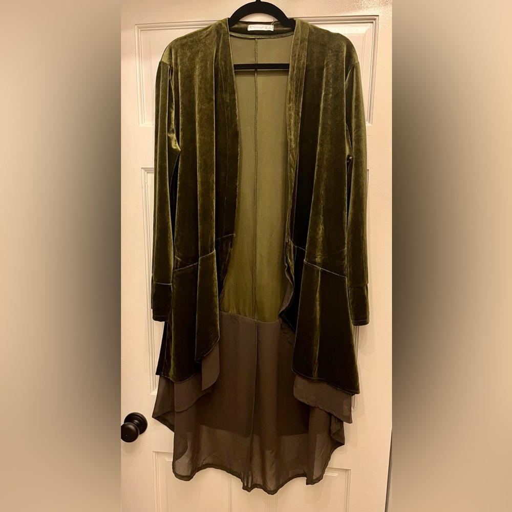 R.Vivimos Womens Ruffled Asymmetric Long Velvet Blazers Coat Casual Jacket